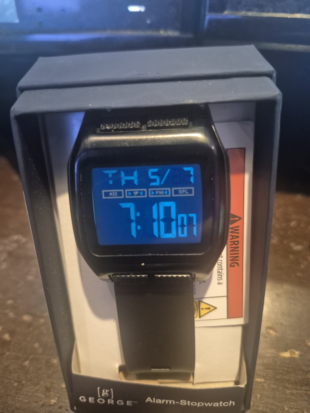 George Black Digital Watch with Blue Backlit Display